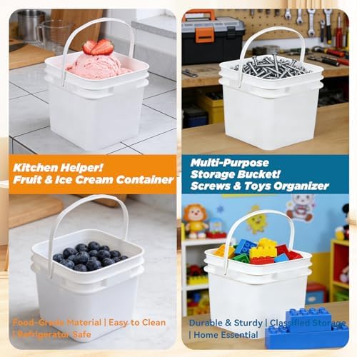 68 oz Food Storage Buckets with Lids, 4 Pack Square BPA Free Plastic