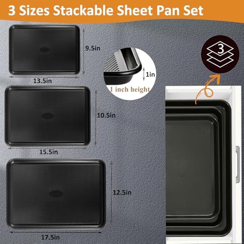SS&CC Nonstick Baking Sheet Pan Set of 3, 0.8mm Carbon Steel Cookie