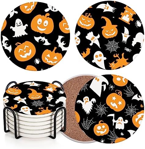 Britimes Halloween Coasters for Drinks, Set of 6, Ceramic Stone