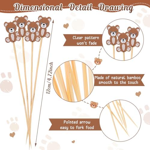 Tioncy 100 Pcs Cocktail Picks 4.7in Toothpicks for Party, Bear Style
