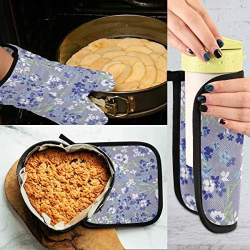 QMXO Summer Floral Flower Oven Mitts Quilted Cotton Lining Potholders