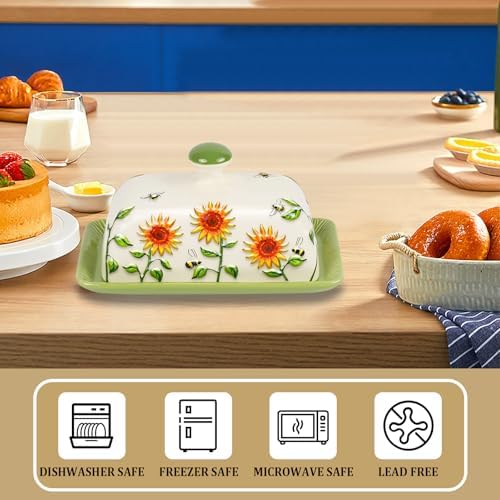 Butter Dish with Lid for Countertop, Sunflower Butter Keeper Holder