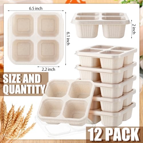 Ziliny 12 Pcs 4-Compartment Snack Boxes, Beige