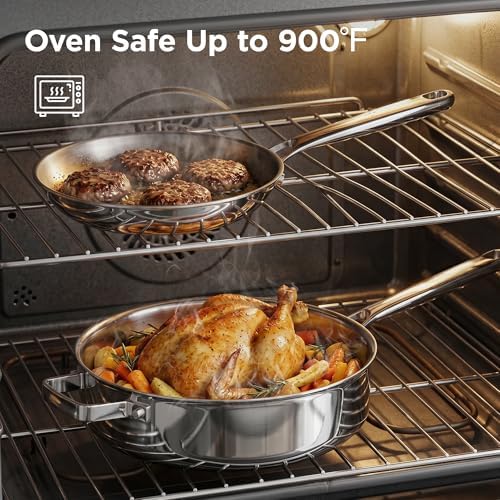 Tri-Ply Stainless Steel Cookware Set, 10pcs Pots and Pans Set Non Toxic
