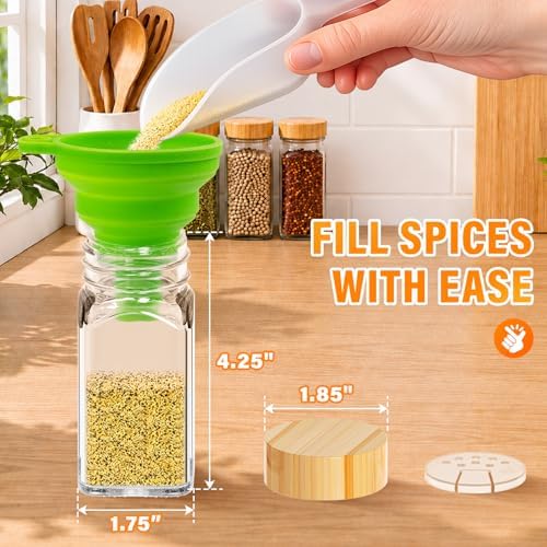 24 Pack 4 oz Square Glass Spice Jars with Labels, Airtight Bamboo Lids