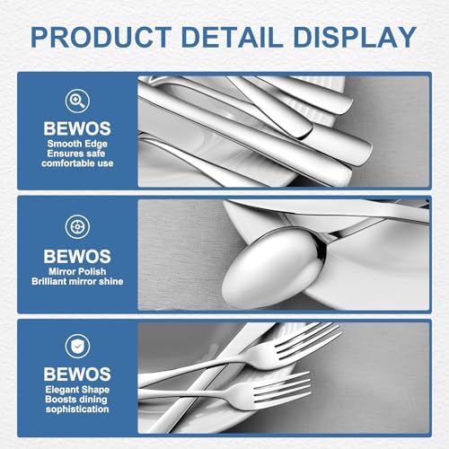 BEWOS 20 Piece Silverware Set - Stainless Steel Silverware Sets for 4