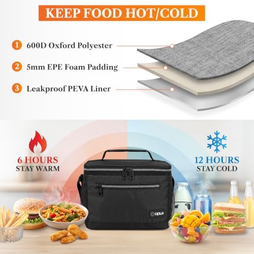 opux Insulated Lunch Bag for Men and Women, Black