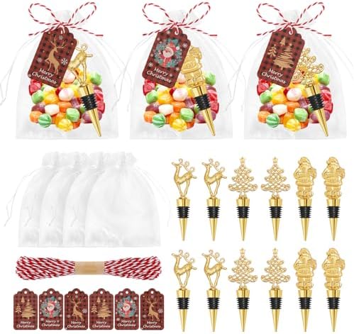 12Pcs Christmas Wine Bottle Stoppers Set Xmas Tree Santa Claus Deer