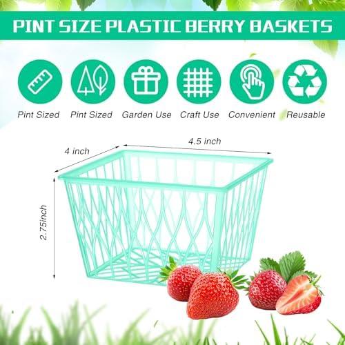 100 Pcs Pint Size Plastic Berry Baskets Green Open Weave