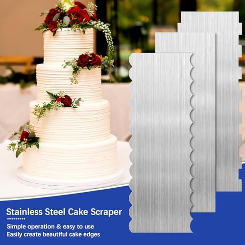 3 Pcs Stainless Steel Cake Scraper Set, 8.6-inch