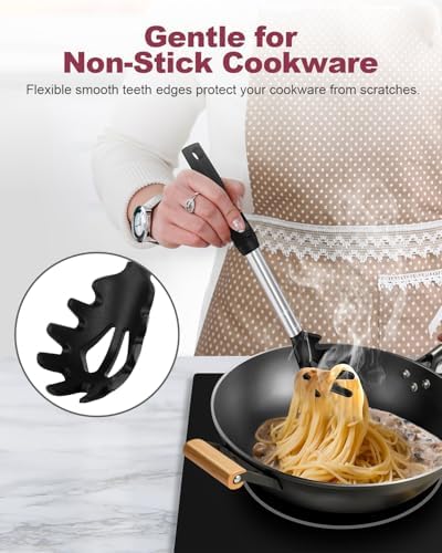 2-Piece Silicone Spaghetti Spoon and Pasta Tong Set, Black