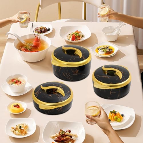3-Piece Thermal Dish Set with Lids, Insulated Serving Bowls for Hot & Cold Food, 0.66/0.53/0.4 Gal Hot Food Container Set for Buffets, Parties, Home Kitchen Use (Black)