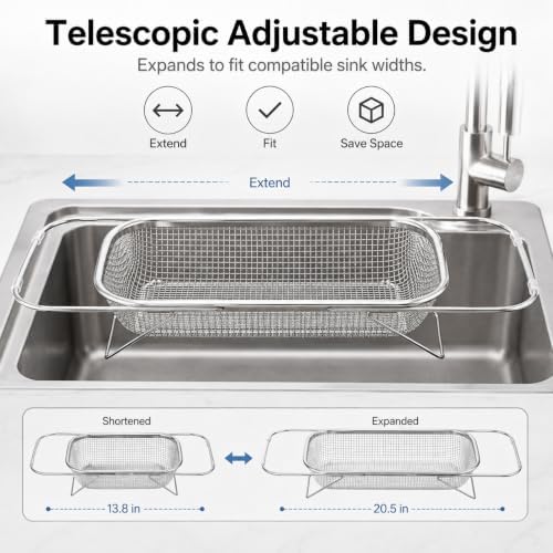 Stainless Steel Telescopic Drainer Basket, Over the Sink Colander