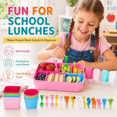 66 Pcs Bento Box Accessories Set with 1 oz Mini Condiment Squeeze