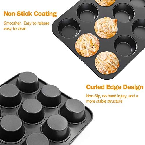 CHEFMADE 12 Cups Muffin Pan Set, 2 Packs Bakeware Non-Stick Cupcake