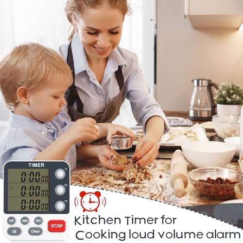 2-Piece Digital 3-Channel Kitchen Timers, Magnetic Countdown