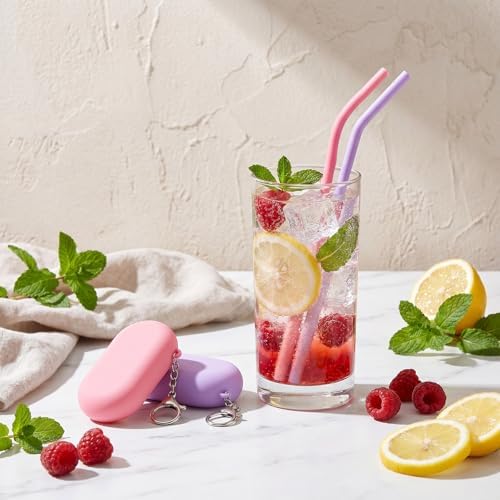 2 Sets Silicone Straws Reusable, Portable Travel Bendable Straws Set