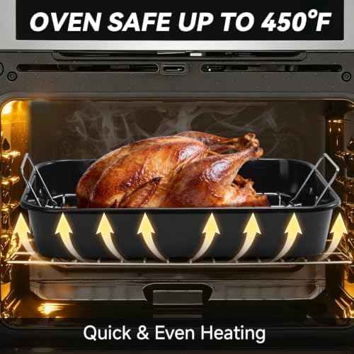 Turkey Roasting Pan with Rack for Oven 16" * 11" Carbon Steel Roaster Pan