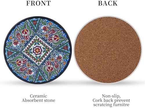Ceramic Coasters Absorbent Non Slip 6pcs 4 Inch Coaster Turkish