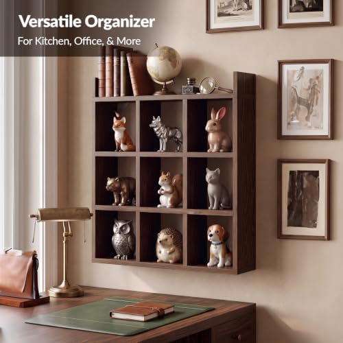 NiHome Mug Holder, Coffee Cup Rack, 9 Cups Wood Wall Mount Display
