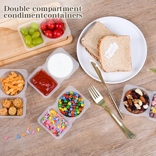 20 sets Reusable Snack Containers 2 Compartment Condiment Container