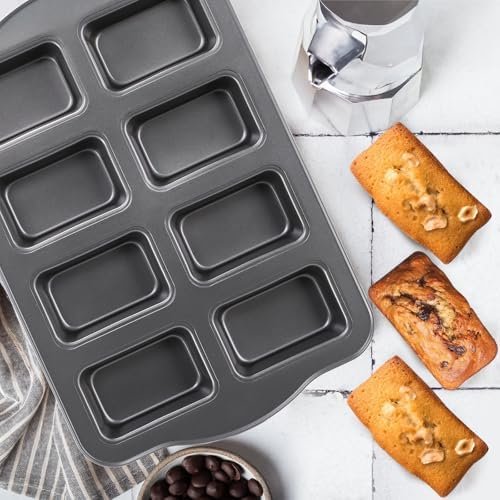 Lawei 2 Pack 8 Cavity Mini Loaf Pan, Non-Stick Small Bread Loaf Pans