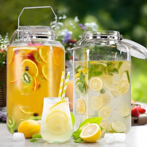 Folinstall Glass Jars with Lids, 2 Gallon, 4.3" Wide Mouth