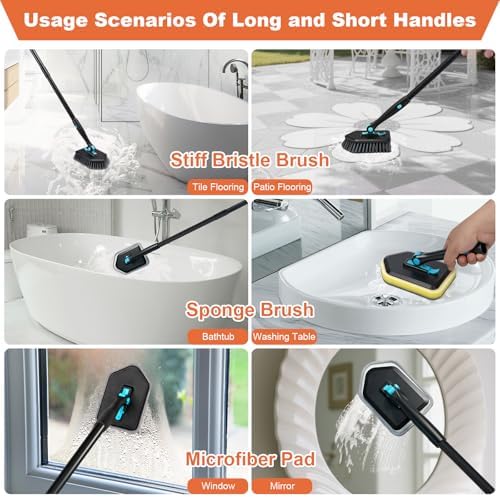 Long-Handled Shower Scrub Brush, 3-in-1, Black