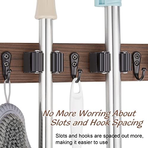 OUTNILI Mop and Broom Holder Wall Mount - Wood Broom Mop Hanger - Wall
