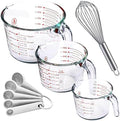 Le'raze Set of 3 Glass Measuring Cups with Measuring Spoons & Whisk