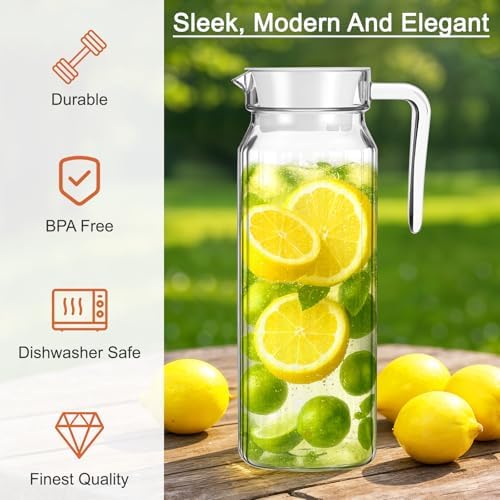 2 Pcs Plastic Pitcher with Lid, 37 oz Clear Acrylic Pitcher
