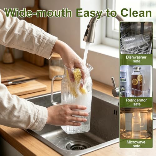 2 Pack 2 Liter/68 oz Glass Pitcher with Lid, Square Glass Water