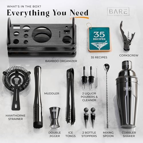 BARE BARREL® Mixology Bartender Kit Bar Set | 14-Piece Cocktail Shaker