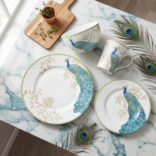 222 Fifth 16-Piece Porcelain Dinnerware Set for 4, Elegant Plates and