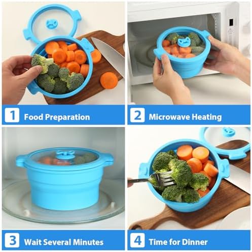 3 Set 27oz and 47oz Collapsible Silicone Microwave Vegetable Steamer