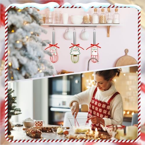 8 Sets 10 Inch Christmas Whisks Gifts with Ribbons Greeting Cards
