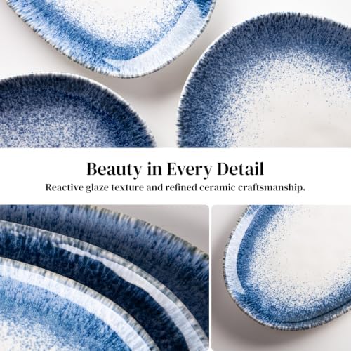 DOWAN Ceramic Serving Platters Set of 3 - Oval, Blue-to-White Ombre