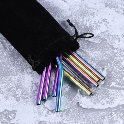 8pcs Stainless Steel Drinking Straws Set, Rainbow Reusable