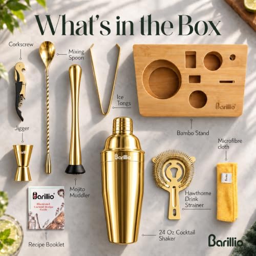 Barillio Gold Bartender Kit - Stainless-Steel Cocktail Shaker Set