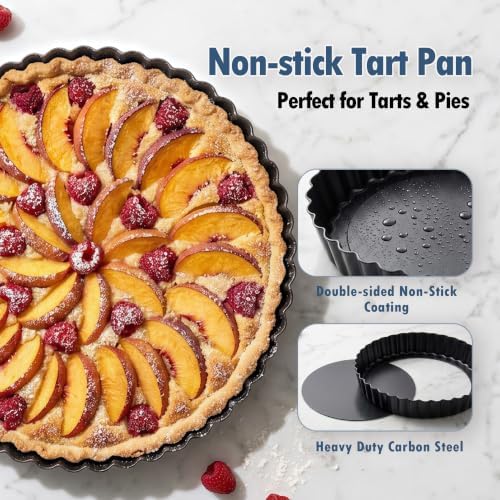 2 Pack 9 Inch Tart Pan,Removable Bottom,Nonstick Carbon Steel Quiche