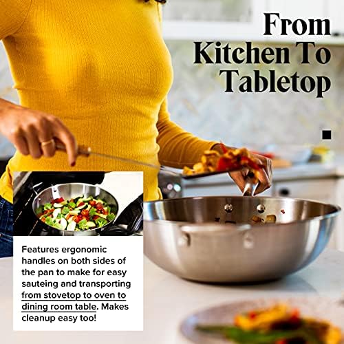 Willow & Everett Stainless Steel Flat Bottom Wok Pan, Professional Traditional Stir Fry Cookware w/Domed Lid & Spatula, Low Maintenance Rust & Scratch Resistant for Induction Gas Electric Stove Top
