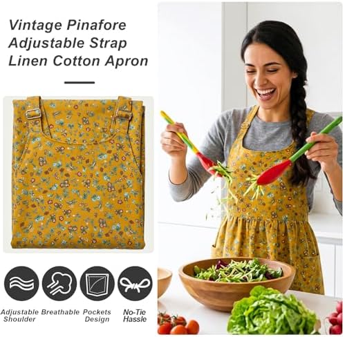 Vintage Apron for Women with Pockets Adjustable Straps for Kitchen