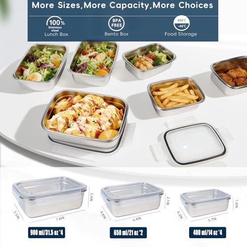 10PCS 304 Stainless Steel Food Storage Containers with Lids