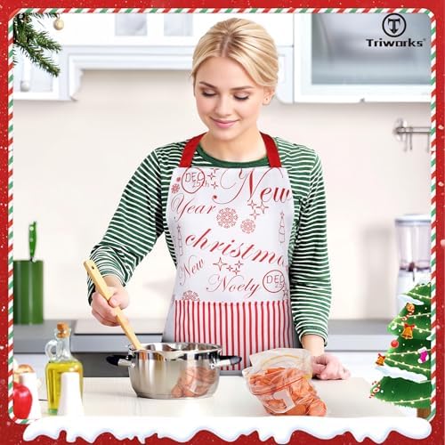 TRIWORKS Christmas Apron with Pocket Women Kitchen Apron for Cooking