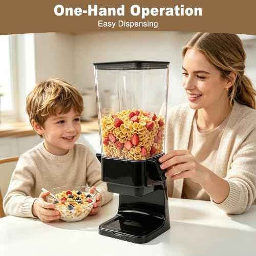 Cereal Dispenser Countertop Black 2 Pack with Bowl Spoon, 5.5 QT Cereal Containers Storage, Snack Dispenser for Pantry Kitchen Organization Oatmeal Nut Granola Candy Dry Dood