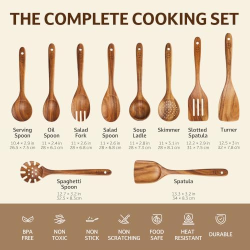 SOOMGYEOL SEOM 10-Piece Teak Wooden Utensil Set