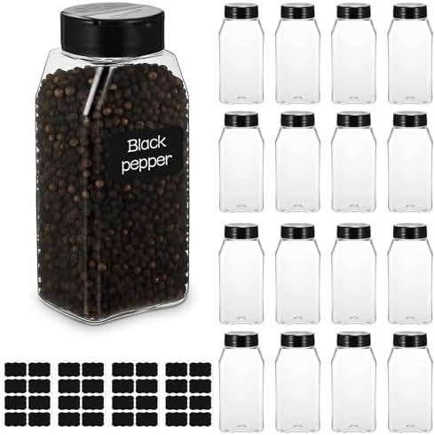 16 Pack 16 oz Plastic Spice Jars with Cap Square Plastic Bottle
