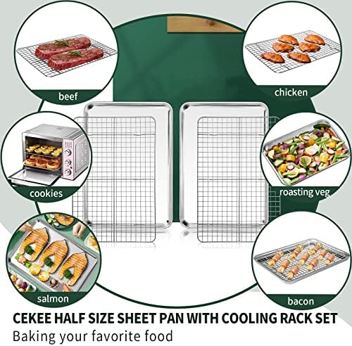 Half Sheet Pans with Rack Set [2 Pans + 2 Racks], CEKEE Stainless Half