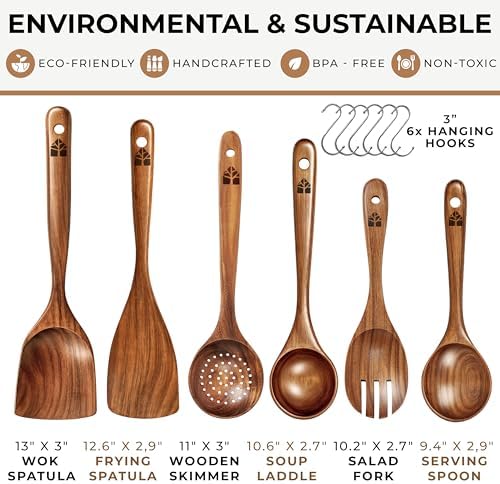 6-Piece Teak Wood Cooking Spoon Set