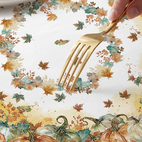 Horaldaily Fall Fitted Tablecloth for 64x44 Inch Oval,Pumpkin Leaves